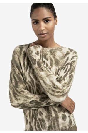 Yaya Sweater with allover print 512161 Khaki beige dessin