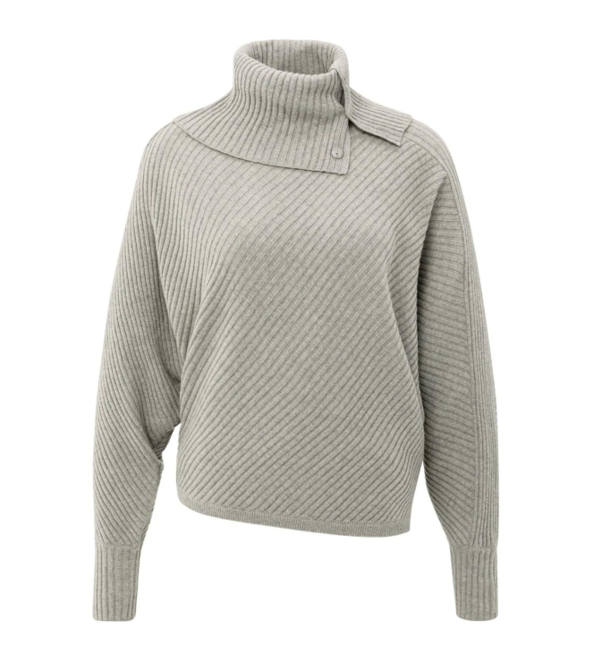 Yaya Batwing sweater with collar ls 990182 Brownish grey melange