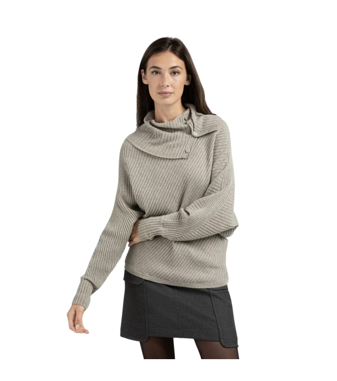 Yaya Batwing sweater with collar ls 990182 Brownish grey melange