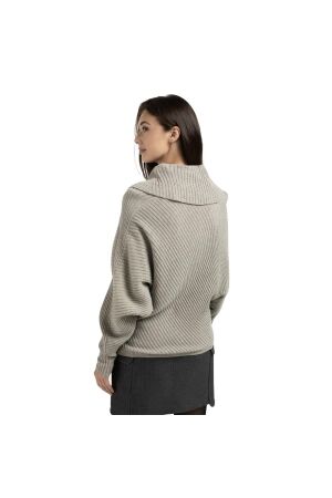 Yaya Batwing sweater with collar ls 990182 Brownish grey melange