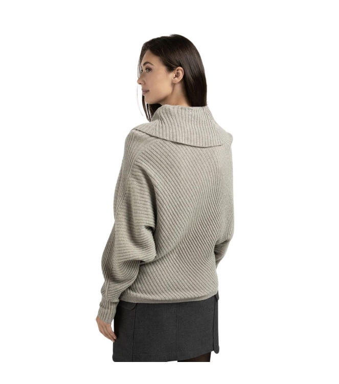 Yaya Batwing sweater with collar ls 990182 Brownish grey melange