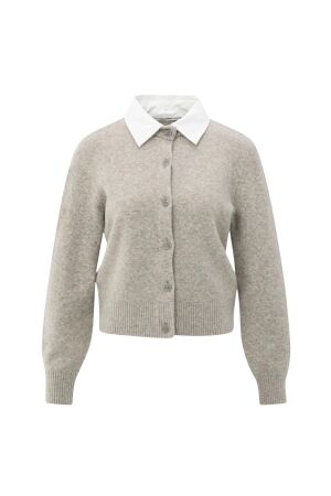Yaya Cardigan with detachable woven 99018 Brownish grey mel