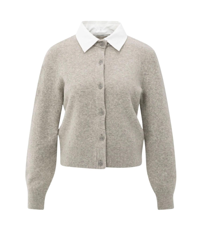 Yaya Cardigan with detachable woven 99018 Brownish grey mel