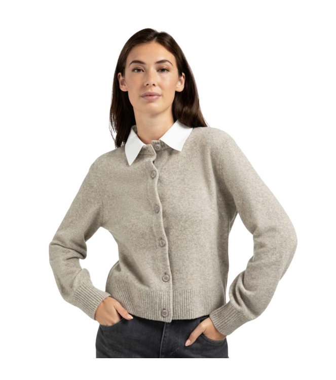 Yaya Cardigan with detachable woven 99018 Brownish grey mel