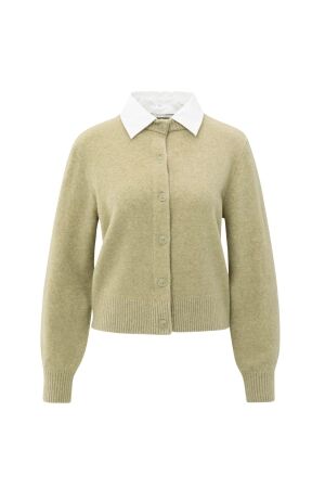 Yaya Cardigan with detachable woven 505222 Pale olive green mel