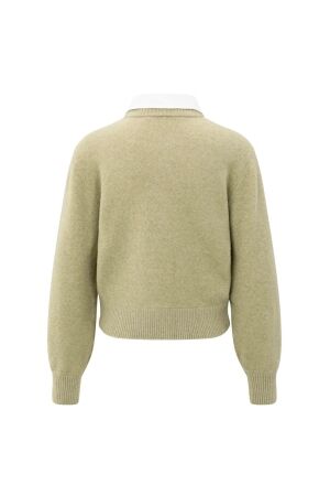 Yaya Cardigan with detachable woven 505222 Pale olive green mel