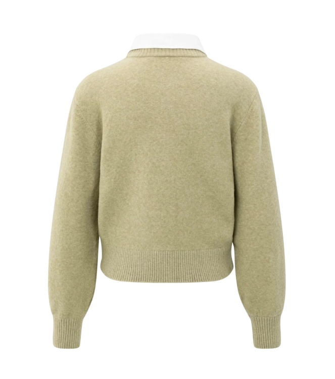 Yaya Cardigan with detachable woven 505222 Pale olive green mel
