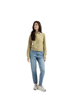 Yaya Cardigan with detachable woven 505222 Pale olive green mel