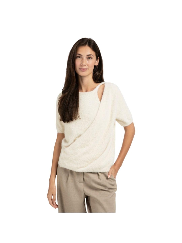Yaya Fluffy cardigan overlaping ss 99005 Chalk white