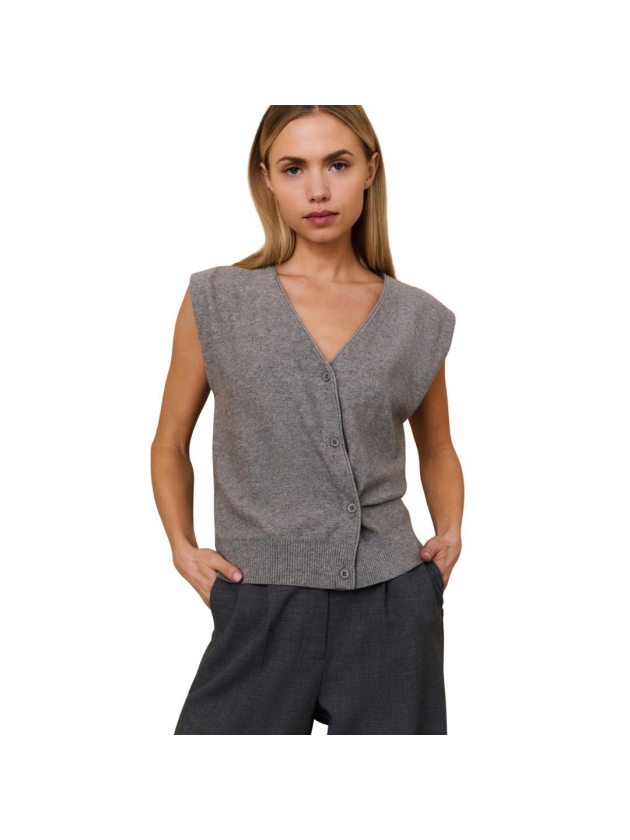 Yaya Knitted gilet a-symmetric butt 99022 Medium grey melange