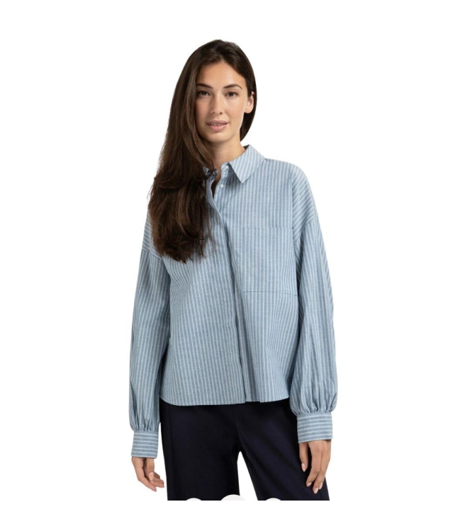 Yaya Striped blouse with pocket 990001 Vintage blue dessin