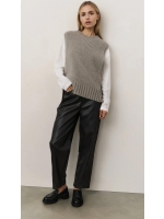 Yaya Faux leather carrot fit trouse 99029 Anthracite brown