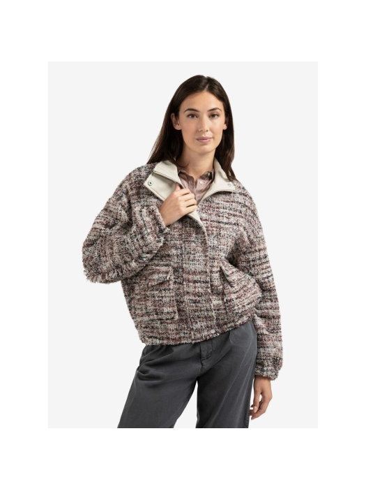 Yaya Boucle jacket with fringes 990161 Blush pink dessin