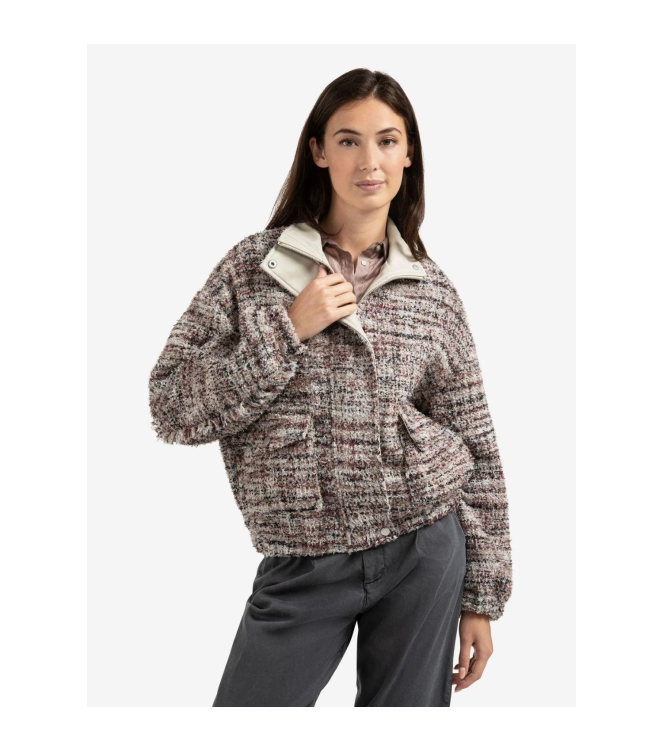 Yaya Boucle jacket with fringes 990161 Blush pink dessin