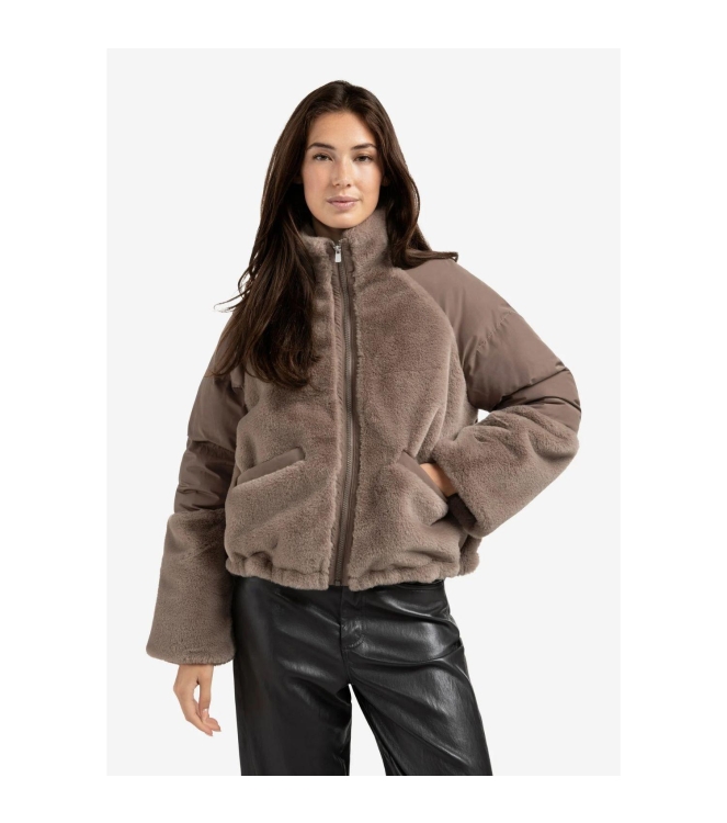 Yaya Faux fur jacket with padded ny 99017 Brown