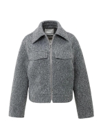 Yaya Short oversized boucle jacket 99004 Black oyster melange