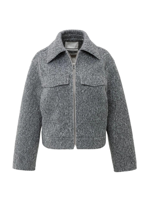 Yaya Short oversized boucle jacket 99004 Black oyster melange