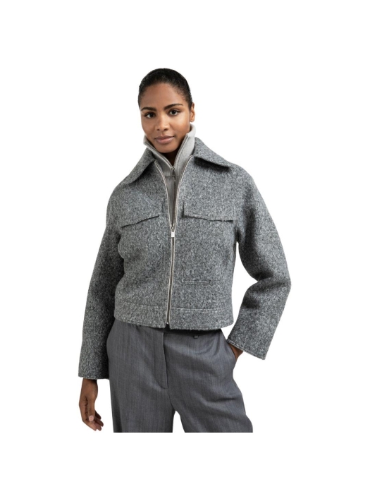 Yaya Short oversized boucle jacket 99004 Black oyster melange