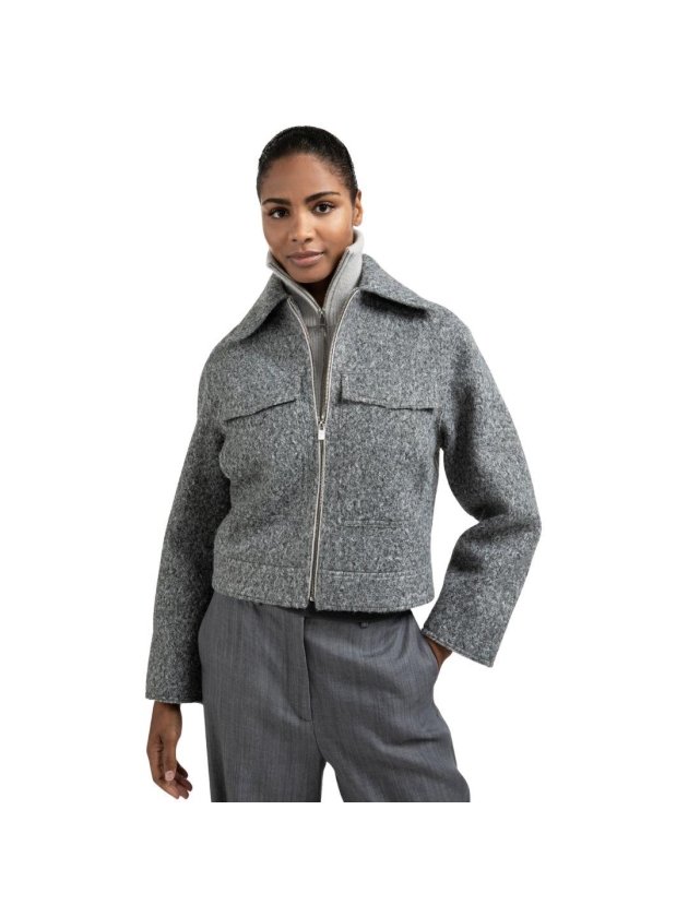 Yaya Short oversized boucle jacket 99004 Black oyster melange
