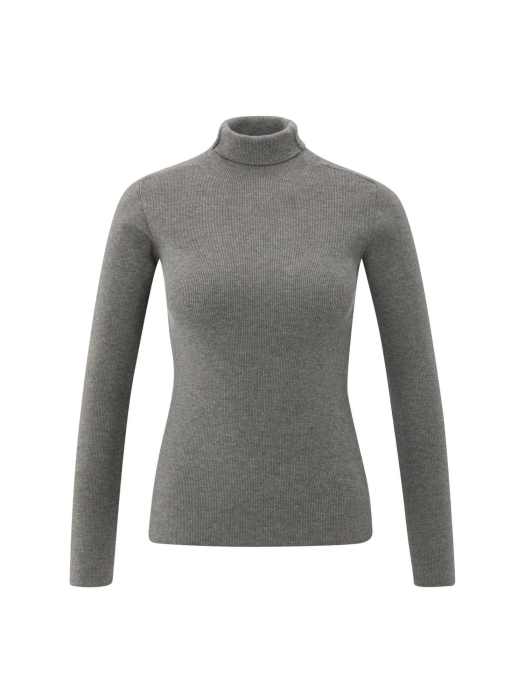 Yaya Ribbed top with turtleneck 99032 Taupe grey