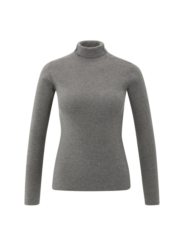 Yaya Ribbed top with turtleneck 99032 Taupe grey