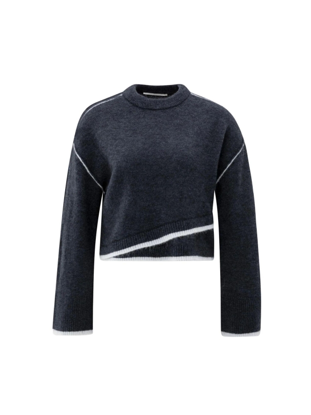 Yaya Sweater with contrast lines 940512 Collegiate blue mel