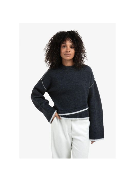 Yaya Sweater with contrast lines 940512 Collegiate blue mel