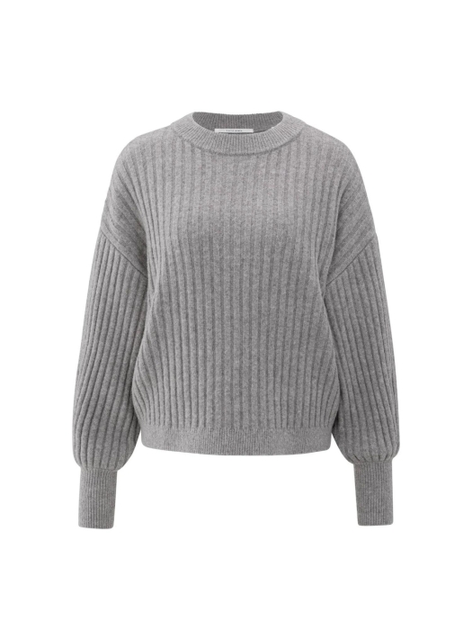 Yaya Ribbed sweater with round neck 99032 Taupe grey