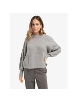 Yaya Ribbed sweater with round neck 99032 Taupe grey