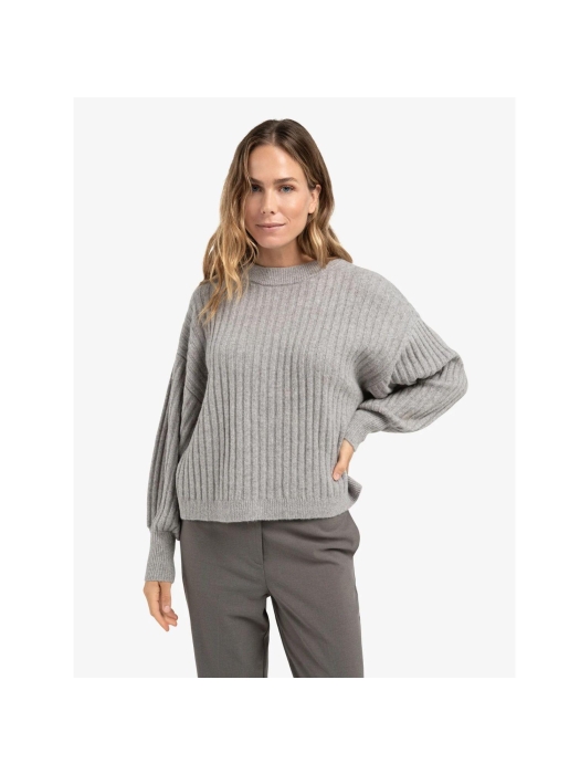 Yaya Ribbed sweater with round neck 99032 Taupe grey