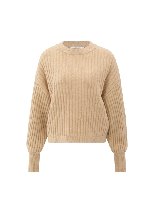 Yaya Ribbed sweater with round neck 99030 Light camel