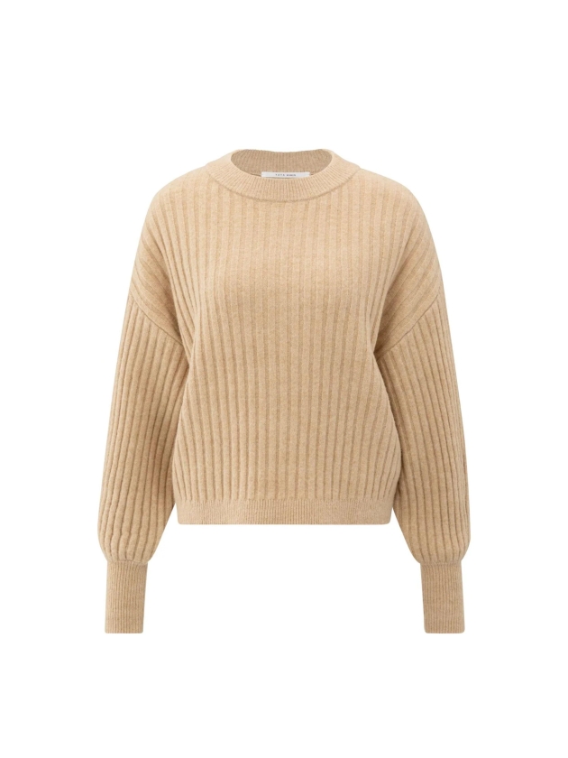 Yaya Ribbed sweater with round neck 99030 Light camel