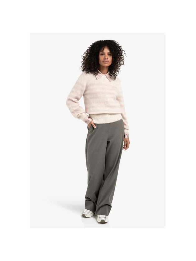 Yaya Striped sweater 615091 Shadow gray pink dessin