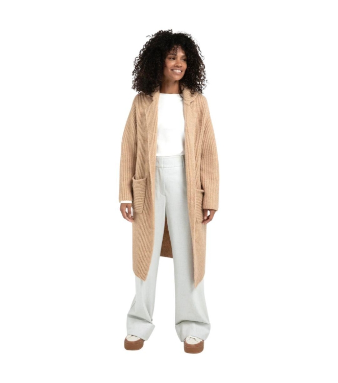 Yaya Long heavy knit cardigan 99030 Light camel