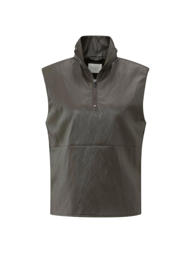 Yaya Sleeveless faux leather top 99033 Dark taupe grey