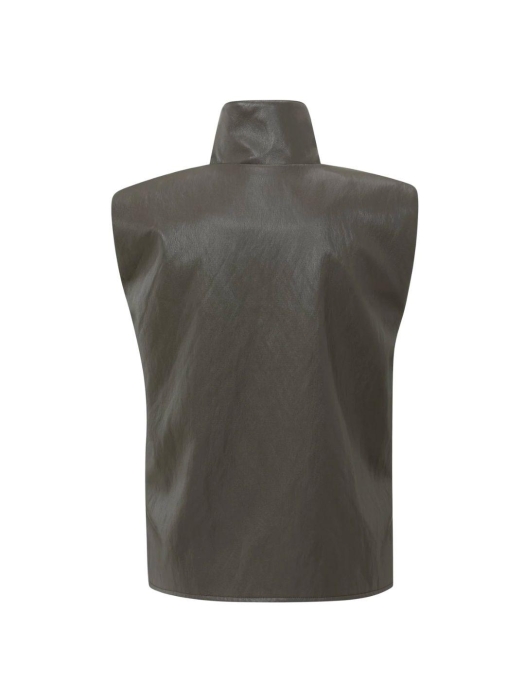 Yaya Sleeveless faux leather top 99033 Dark taupe grey