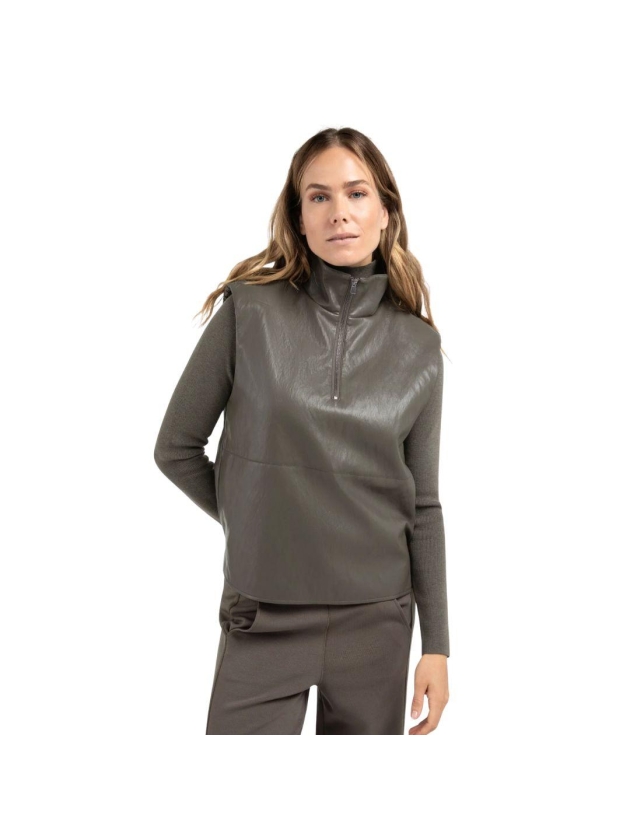 Yaya Sleeveless faux leather top 99033 Dark taupe grey
