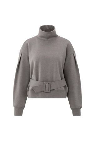 Yaya High neck sweatshirt with belt 803072 dark night grey melange