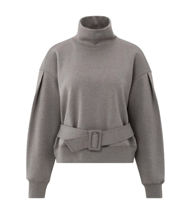 Yaya High neck sweatshirt with belt 803072 dark night grey melange