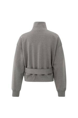 Yaya High neck sweatshirt with belt 803072 dark night grey melange