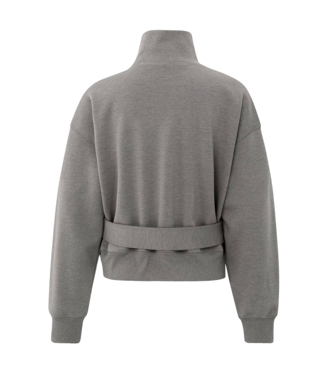 Yaya High neck sweatshirt with belt 803072 dark night grey melange