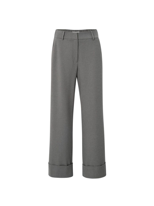 Yaya Trousers with turn-ups 990332 dark taupe mel