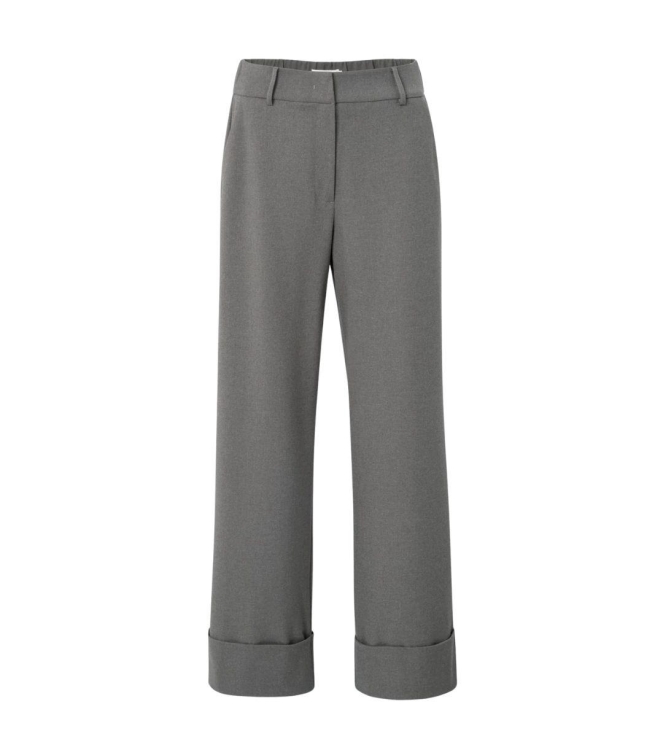 Yaya Trousers with turn-ups 990332 dark taupe mel