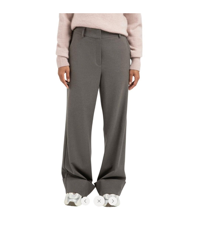 Yaya Trousers with turn-ups 990332 dark taupe mel