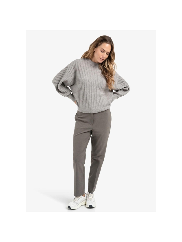 Yaya Trousers with double waistband 990332 Dark taupe grey mel