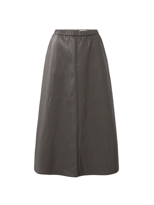Yaya Faux leather A-line midi skirt 99033 Dark taupe grey