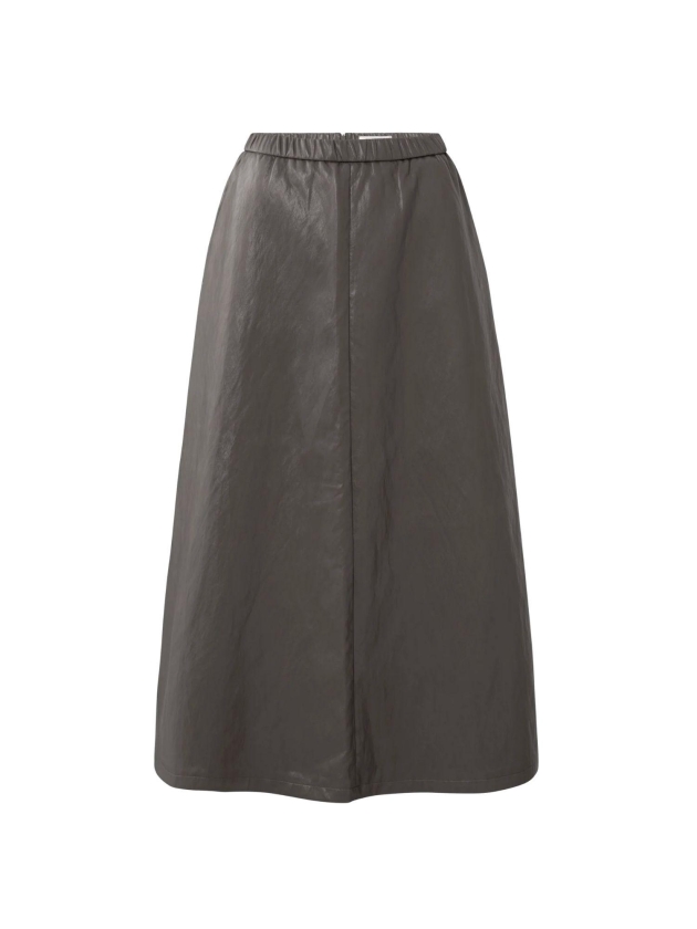 Yaya Faux leather A-line midi skirt 99033 Dark taupe grey