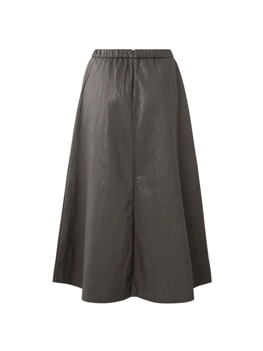 Yaya Faux leather A-line midi skirt 99033 Dark taupe grey