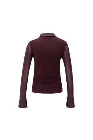 Yaya Mesh top with removable collar 916191 Fudge purple 