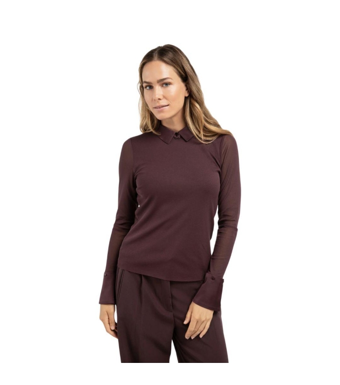 Yaya Mesh top with removable collar 916191 Fudge purple 